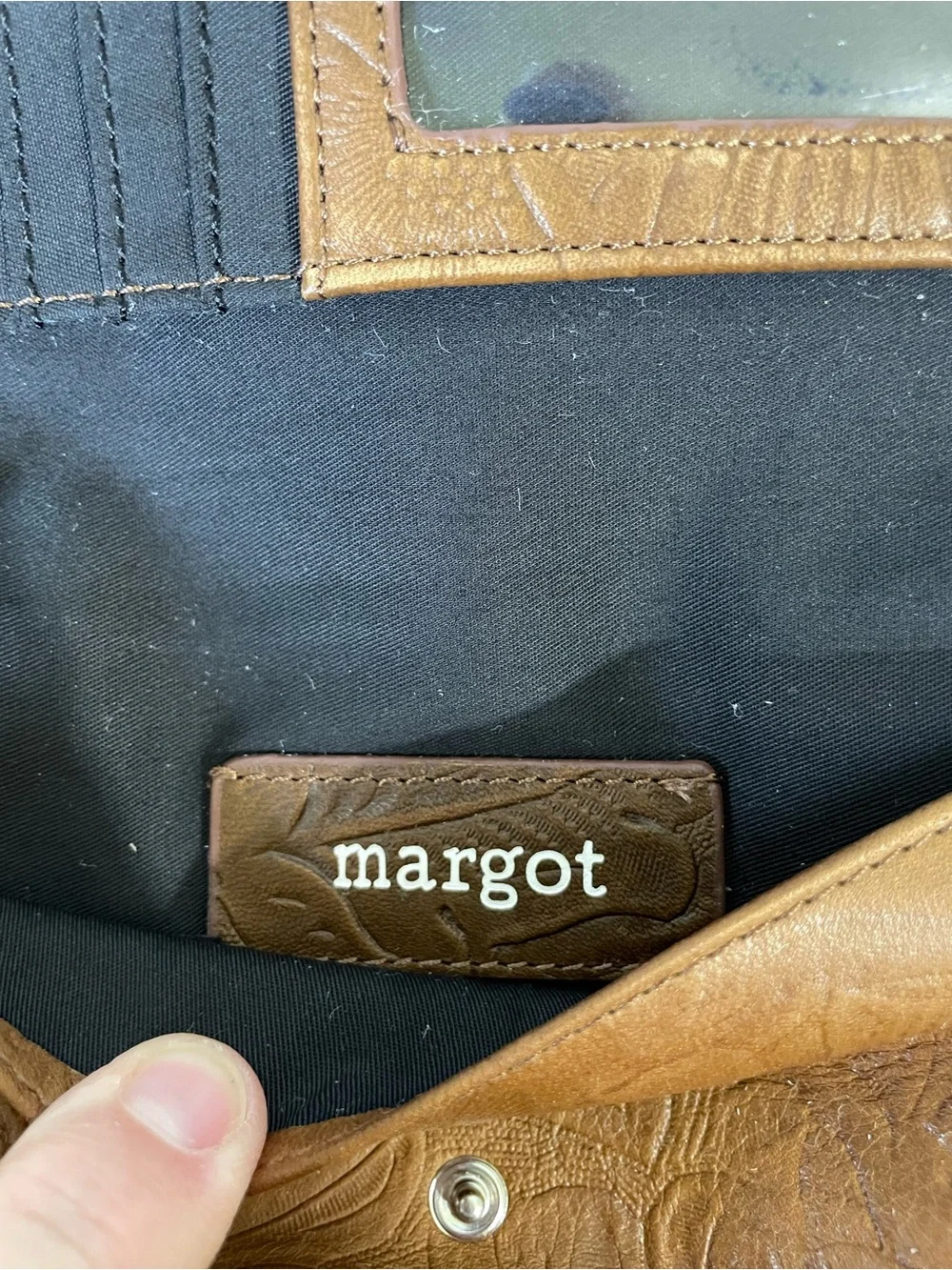 Margot Cognac Leather Cell Phone Wristlet Wallet Embossed Floral Snap Western